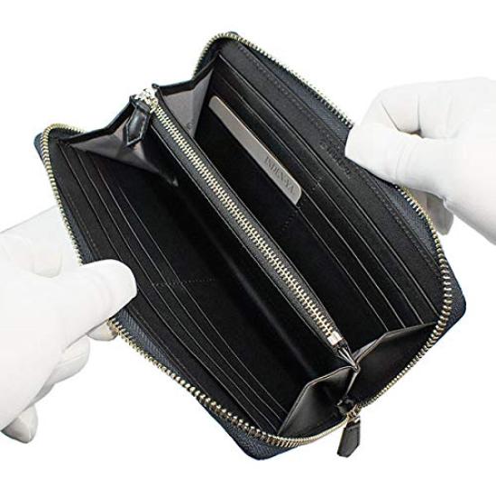 Inden-ya Inden Long Wallet, Treasure Case Y, Round Zipper, Deerskin Leather, Black with White Lacquer, Dragonfly Pattern, 2111-11-008