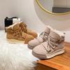 Winter Snow Boots Women Genuine Cow Leather Artificial Wool Solid Color Lace-up 2024 Warm Ladies Shoes Handmade
