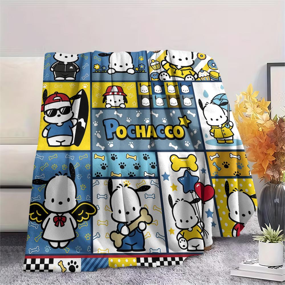 1 шт. Фланелевое одеяло Sanrio с принтом-пазлом, Высокое качество, Для всех сезонов, Декор для дома, Тепло и уют, Идеально для рождественских подарков