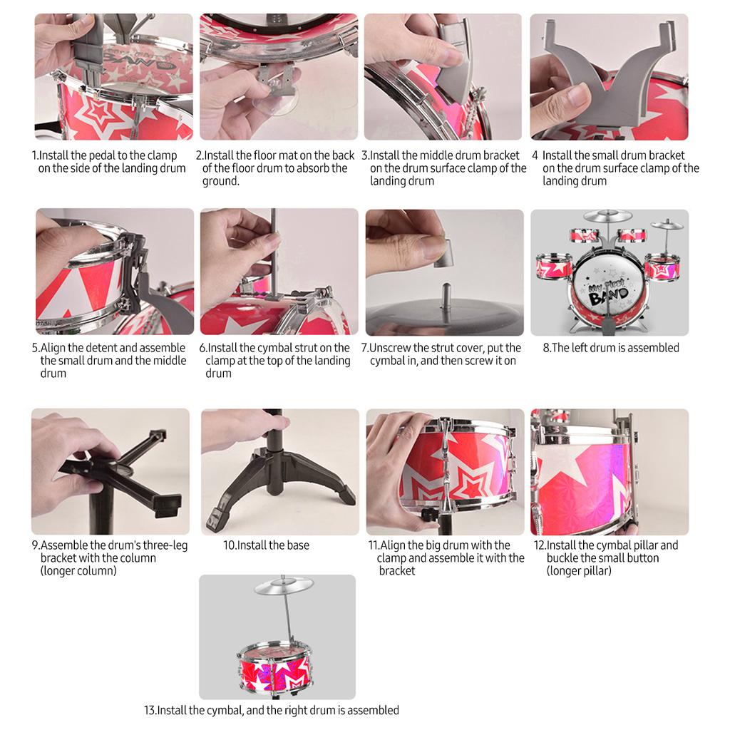 Детская барабанная установка из 6 предметов, барабанная установка, джазовая барабанная установка со складным табуретом, педалью для тарелок, барабанные палочки