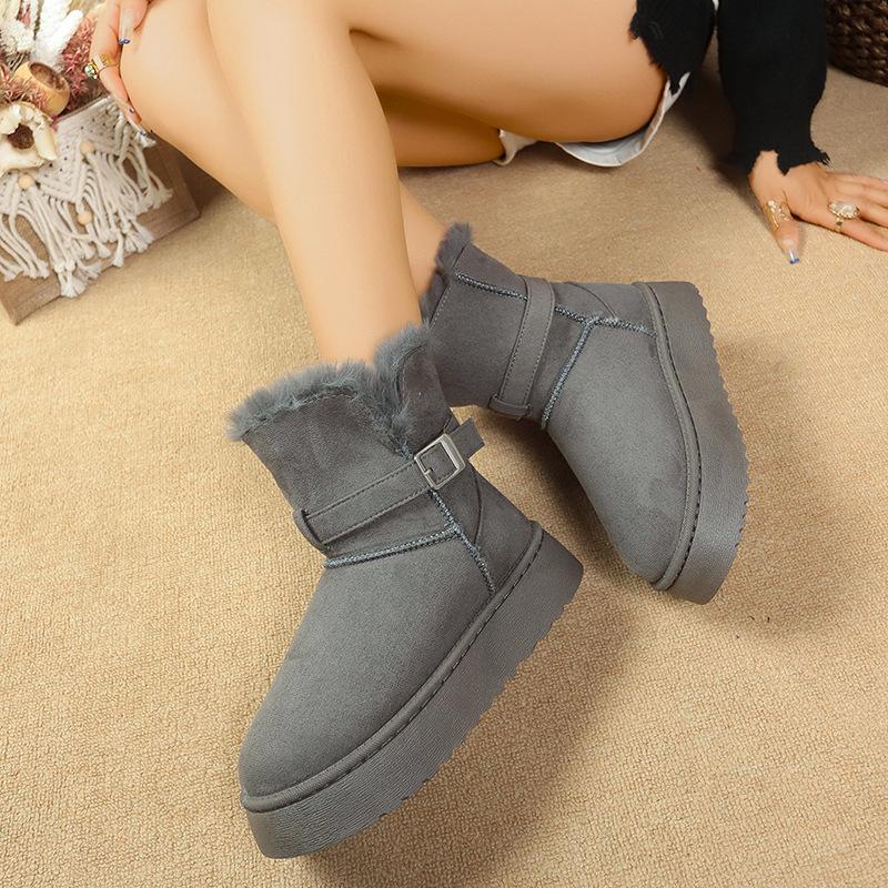 Fashion Women Snow Boots Warm Plush Cotton 2025 Winter Thickened Fluff Platform Shoes for Women Comfortable Non-slip Flat Ankle Boots