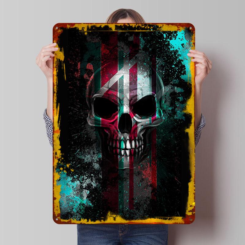 Skull With Stripes Tinplate Poster Customized Wall Art Vintage Retro Metal Signs for Gamer Decoration Room Home Decor Coffee Bar