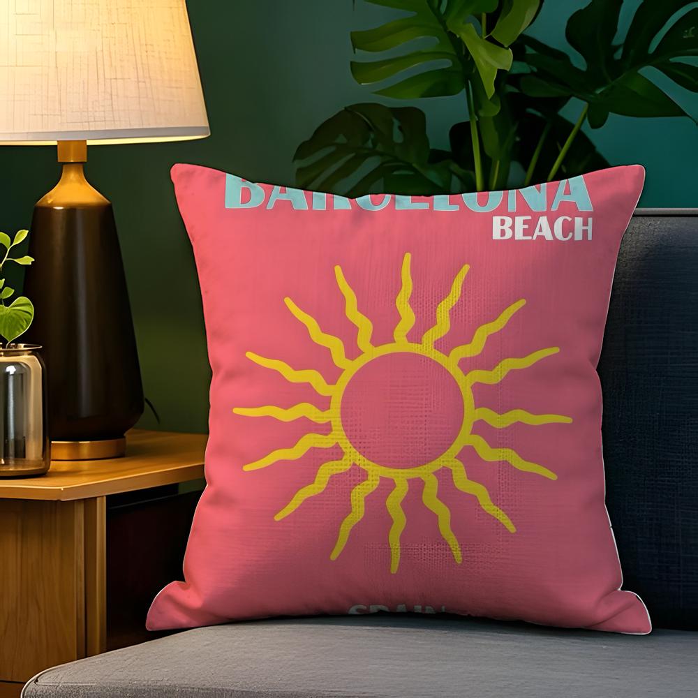 Beauty Summer Travel Series Pillow Case Natural Linen Pillow Case DoubleSided Decor Sofa Pillowcase Home Decor