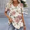New Floral Print T-shirt For Women Summer V-neck Pullover Tops Female Oversized Short Sleeve Tees Fashion Basic Ladies Clothing
