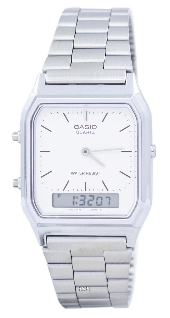 Casio Винтажные кварцевые аналоговые цифровые часы с двойным таймером AQ-230A-7DMQ AQ230A-7DMQ мужские часы