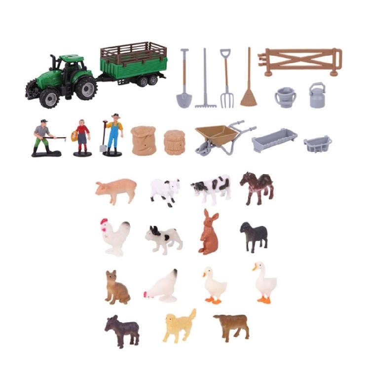 42Pcs Farm Animal Toy Set Plastic Farm Animal Figurines Tractor Fence Toy Farm Playset Educational Learning Toy Gift