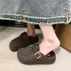 Retro Boken Shoes Fluffy Slippers Women's Outer Wear 2025 New Autumn and Winter One-pedal Velvet Cotton Slippers Bag Head Half Drag