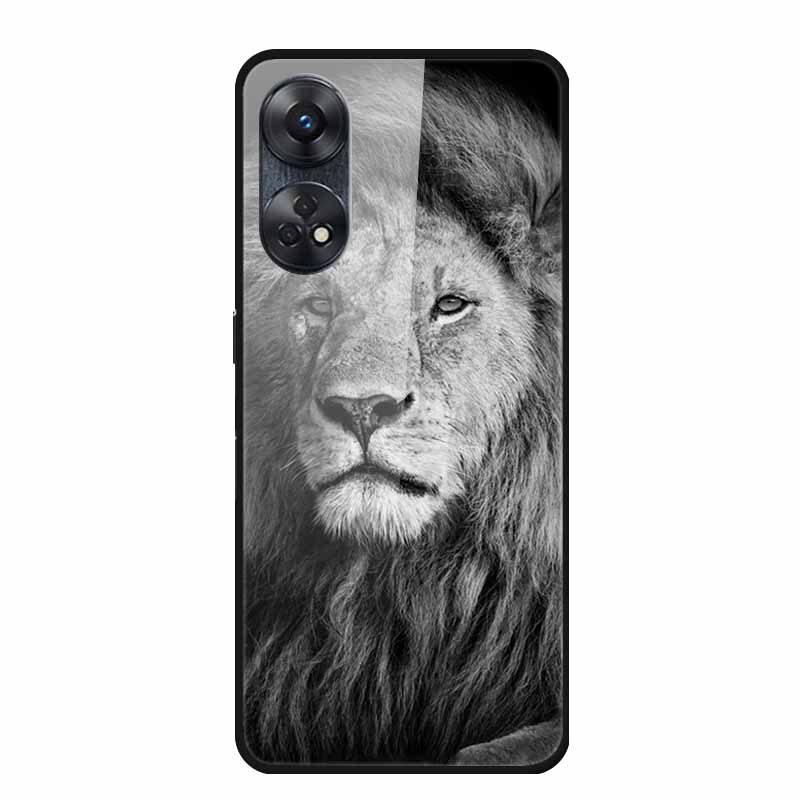 Для Oppo Reno8 T 4G Чехол Роскошная Задняя Крышка из Закаленного Стекла Жесткий Чехол Для Reno8 T 4G 6.43" Capa Funda Животное Яркий Coque Волк