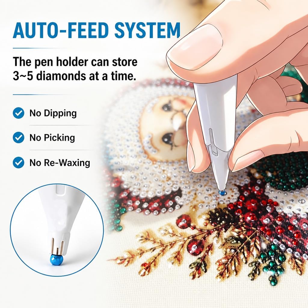 Automatic Diamond Painting Pen with Bead Dispenser - No Wax Needed 2.8mm Round Drills Complete Accessory Kit for DIY Crafts Adults