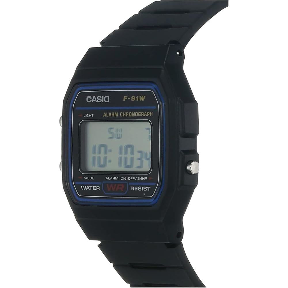 Casio F91W-1 Классические цифровые часы с хронографом и будильником, ЖК-дисплей, Черный, 38,2 мм x 35,2 мм x 8,5 мм, Ремешок