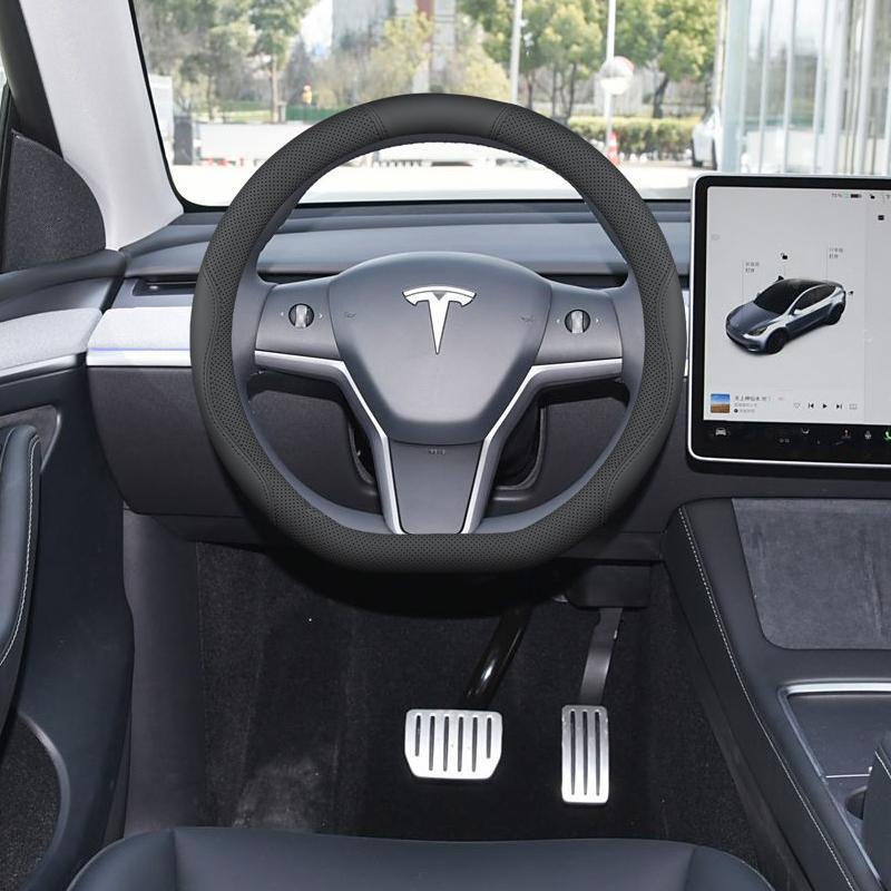 Tesla Model 3 Steering Wheel Cover: Non-slip, Odorless, No-Sew, 25 Models Compatibility, Interior Modification