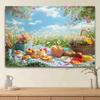 One spring picnic backdrop banner with lush flower patterns and a colorful napkin is perfect for outdoor activities.
