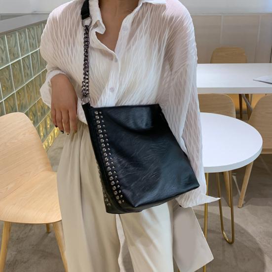 Casual Women Solid Color Rivet Chain Shoulder Bag Faux Leather Crossbody Pouch