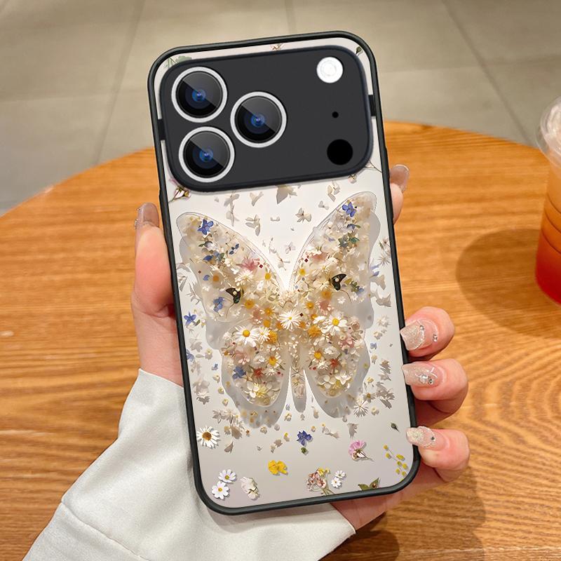 Магнитный чехол для телефона с рисунком 'Цветок бабочки' для iPhone 17 16 Pro 15 14 13 Pro Max 17e 16e Для Magsafe Беспроводная зарядка Задняя крышка из ТПУ и ПК