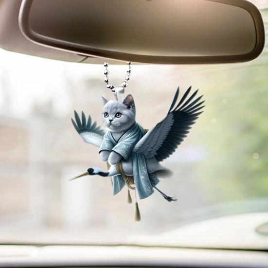 Christmas Acrylic Cats Car Pendant with Lanyard Cute Cat Decoration Backpack Keychain