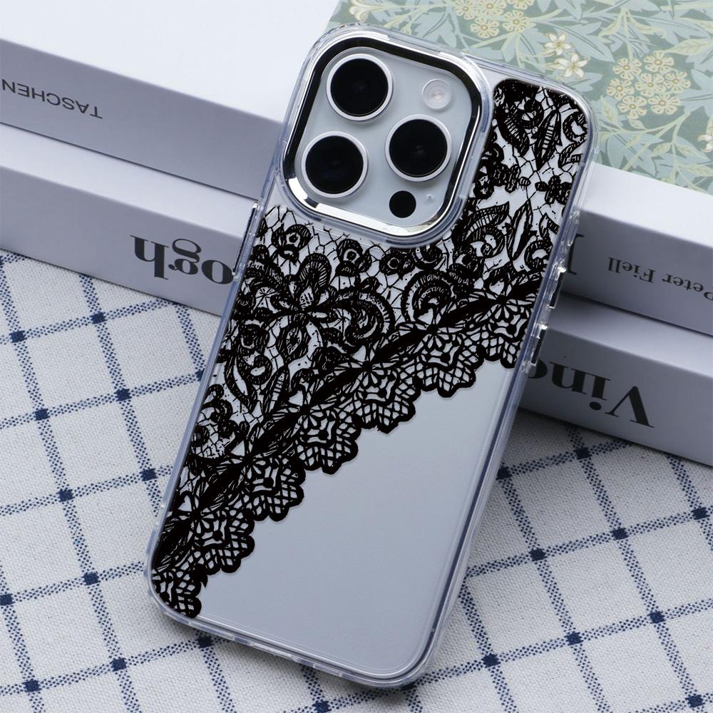 Half Lace Phone Case For Iphone 15 Pro Max 14 Plus 17 16 13 12 11 17Air 17E 16E Coque Funda Phone Cover Modern Metal Photo Frame