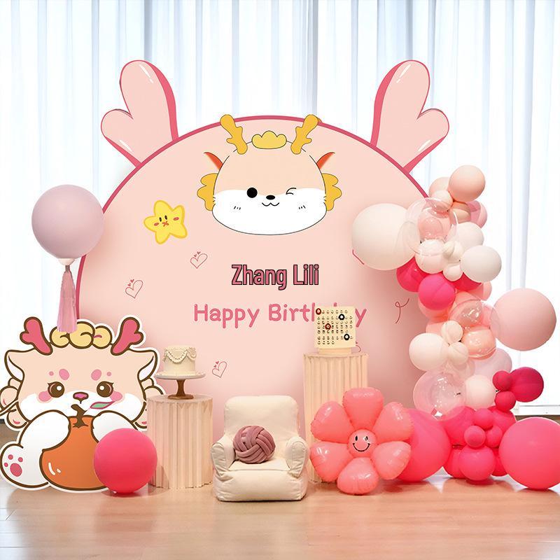 Воздушные шары с драконами и фон из КТ-картона для празднования первого дня рождения девочки