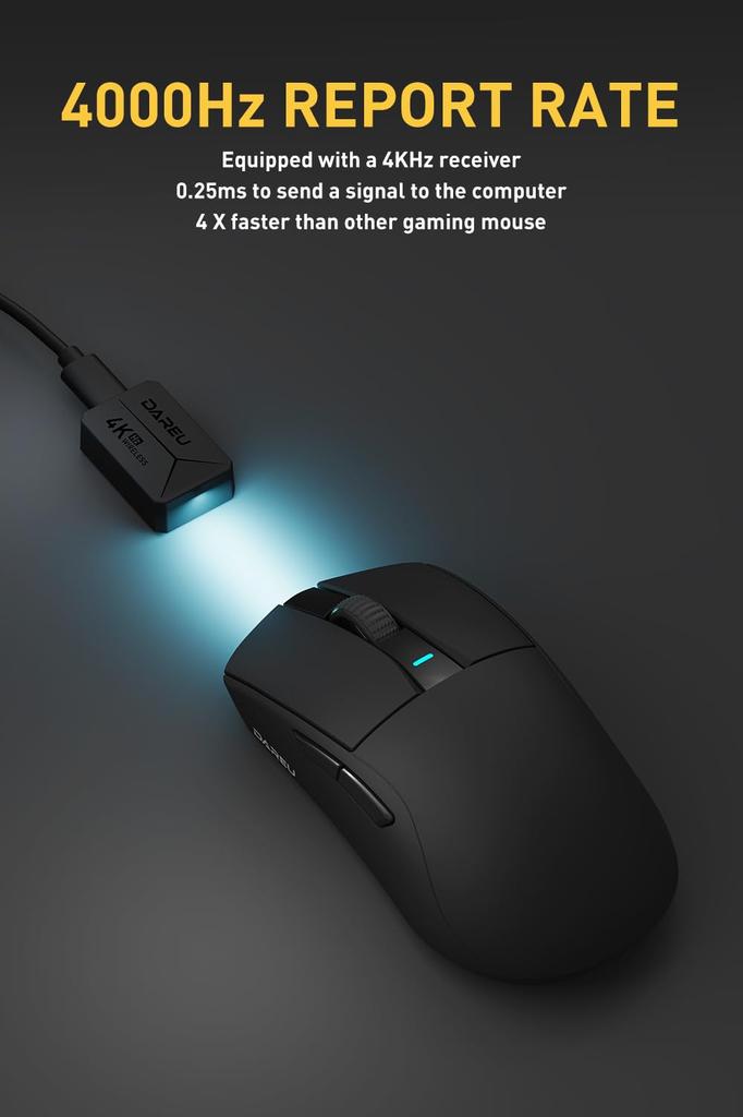 DAREU A950PRO Gaming Mouse 4K Wireless 55g Ultra Light Wireless PAW3395 Sensor 26000DPI Connectable Fast Charging with 4000Hz Receiver Year
