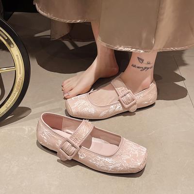 Модная обувь 2024 Женские туфли с пряжкой Женские балетки Весна Осень Квадратный носок Неглубокие Однотонные Мягкая подошва Повседневные Удобные Балетки