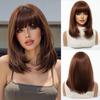 European and American Women's Golden Wig, Straight Bob Style, Medium Length Layered Synthetic Wig, Fashionable and Trendy Women's Wig