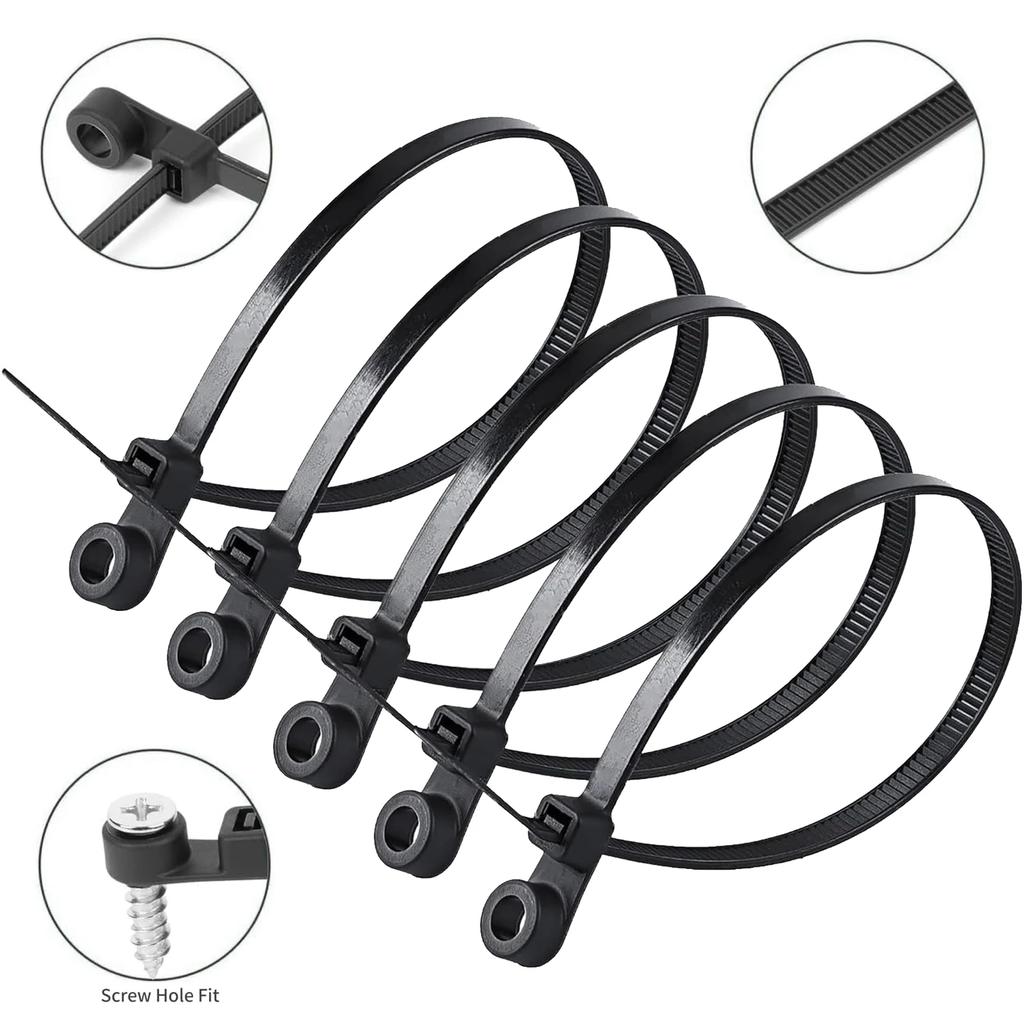 100-400Pcs Screw Hole Cable Ties Nylon Self-Locking Loop 4x150/200MM Wrap Bundle Mount Organizer Fastening Straps Fasten Zip tie