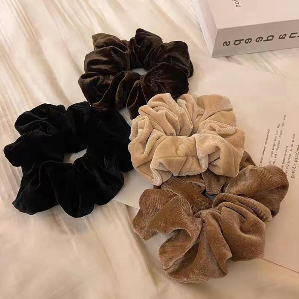 4pcs Velvet Scrunchies Neutral Tones Soft Plush Perfect for Retro Daily Styles Cozy Chic Hair Accessories