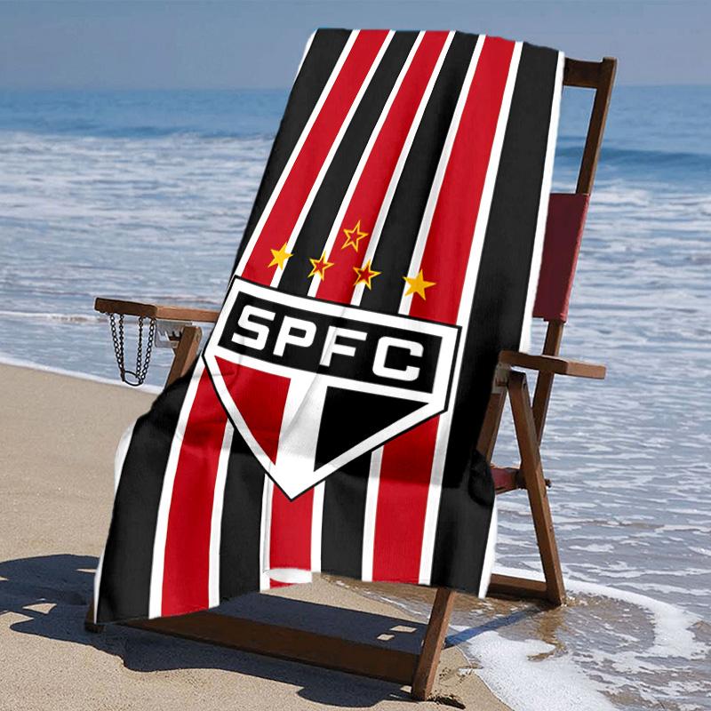 proof beach towel with São Paulo FC logo pattern - soft,absorbent,quick-drying,machine washable - perfect for swimming,camping,bathing