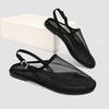 Round Head Breathable Fashion Mesh Flat-soled Single Shoes Metal Buckle Decorative Mouth Straps Thin Sandals Women