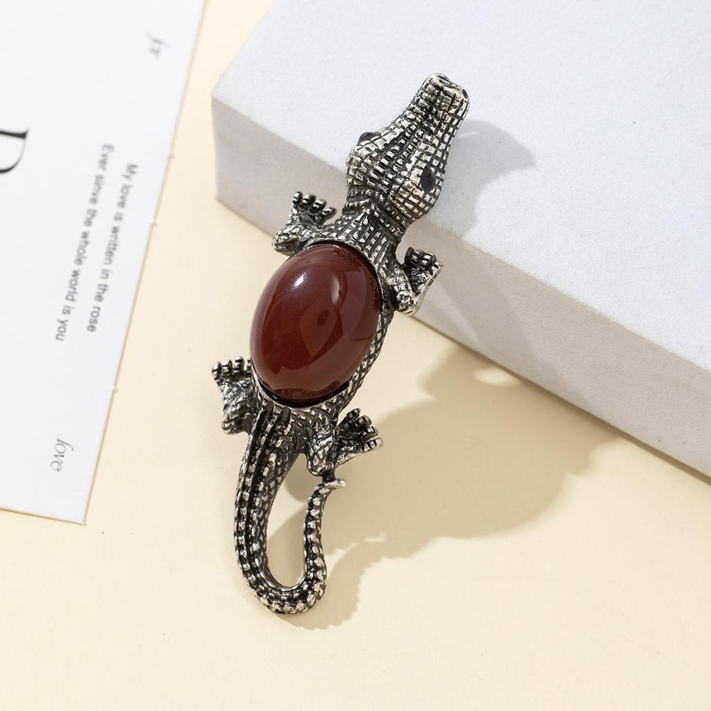 Брошь из натурального камня в форме ракушки, брошь в форме крокодила для элегантного официального пальто, ювелирный аксессуар 68x22 мм