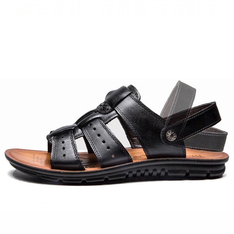 Кожаные мужские сандалии обувь черные коричневые ручной работы летние дышащие пляжные мужские
