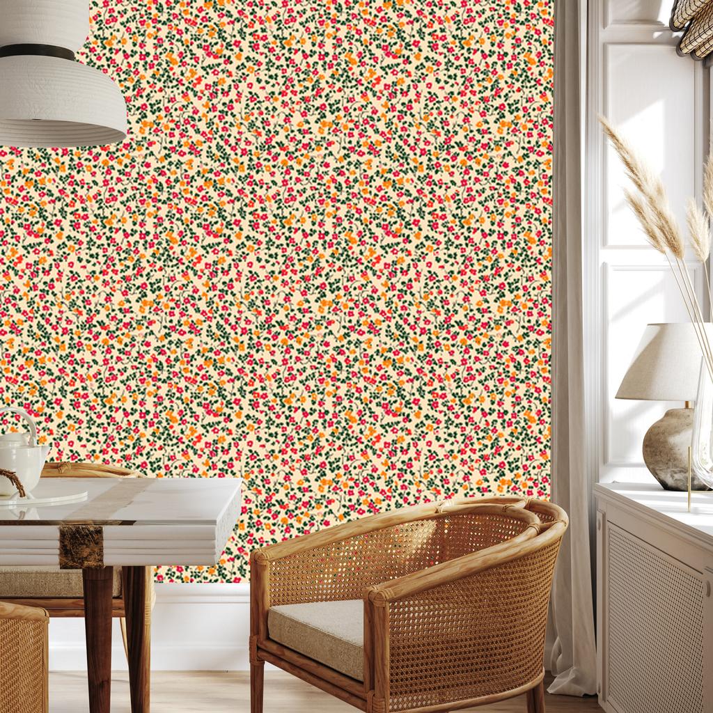 Wallpaper Small Flowers Beige and Cream for Living Room and Bedroom 50x1000