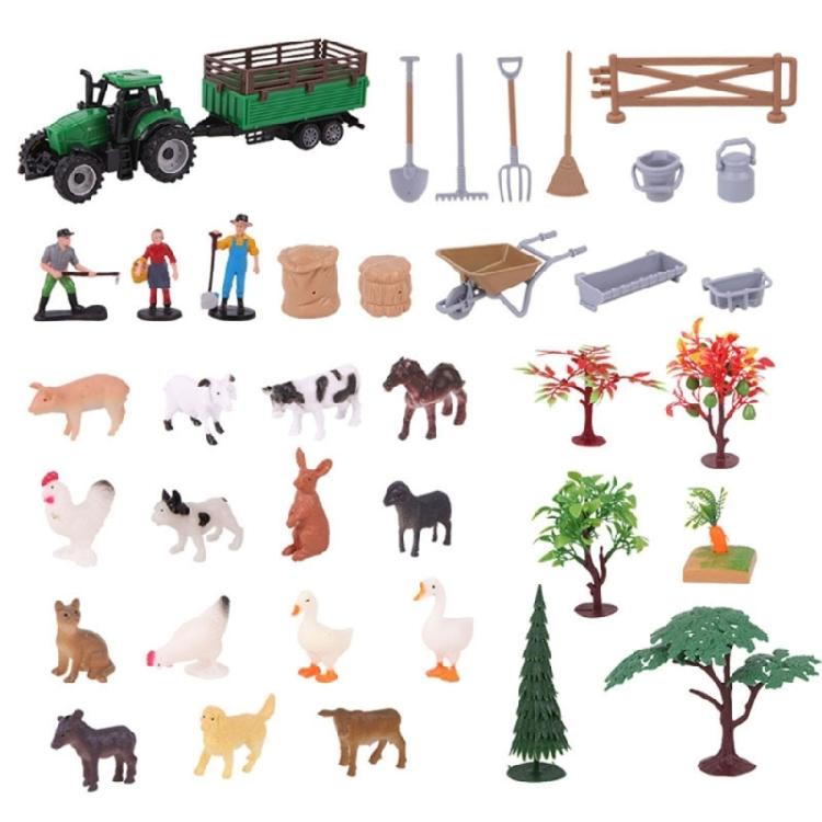 42Pcs Farm Animal Toy Set Plastic Farm Animal Figurines Tractor Fence Toy Farm Playset Educational Learning Toy Gift