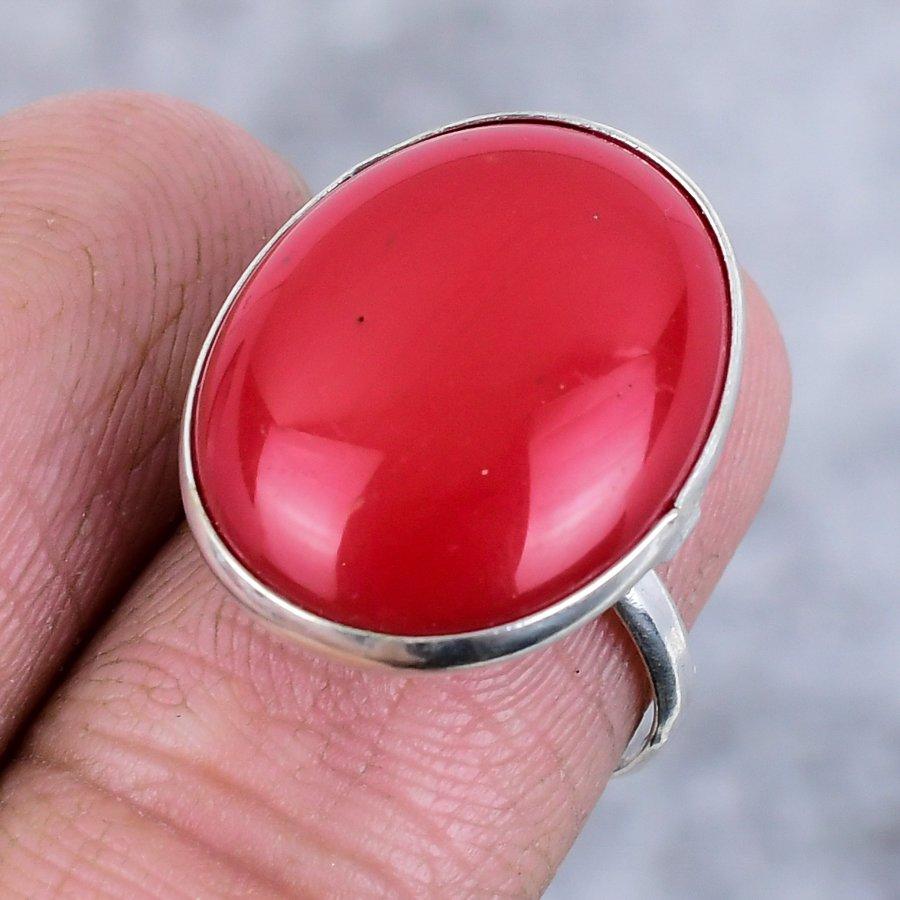 Italian Red Coral Gemstone 925 Sterling Silver Jewelry Ring Size 7