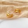K Gold Plated Small Pearl Stud Earrings Heavy Industry Metal Texture Fashion Jewelry For Women