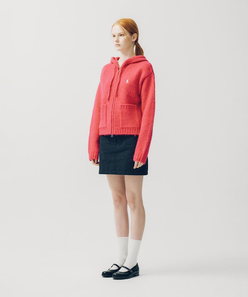 YALE Women'S Hairy Crop Knit Zip-Up Hoodie_Hot Pink