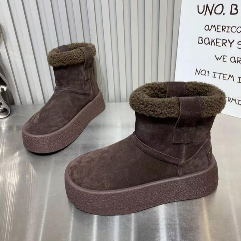 Ботильоны женские на платформе с мехом, зимние ботильоны, замшевые короткие, плюшевые, дизайнерские, хлопковые, тренд 2025 года, теплые, повседневные, зимние, женские ботинки