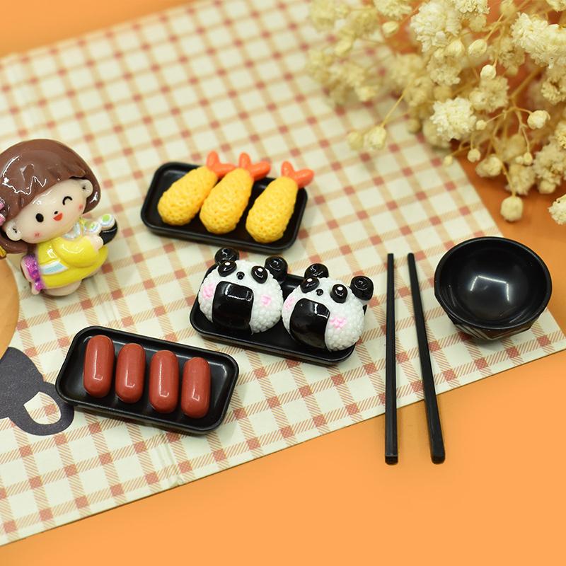 1Set 1:6 Miniature Dinner Plate Bowl Chopsticks Tray Tableware Kitchen Model Decor Toy Doll House Accessories