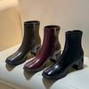 Внешняя торговля французский квадратный носок толстый каблук короткие ботинки 2024 новые ретро мода тонкие ботинки короткие маленькие одинарные ботинки