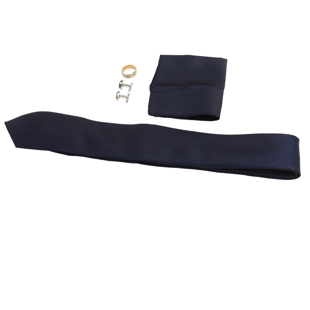 8cm Men Necktie Set Blue Gold Ring Stylish Comfortable Skin Friendly with Cufflinks Handkerchief