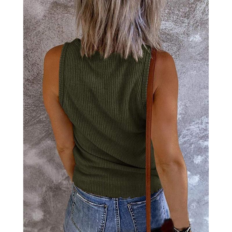 YYFS Women's Fashion Casual Summer Spring Solid Color Print Sleeveless U-Neck Blouses & Shirts