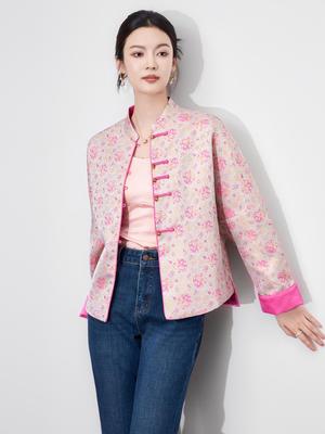 Женская осенняя двусторонняя жаккардовая куртка - Новый китайский стиль с благоприятным дизайном дракона и рыбы удачи