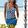 2024 Women High Waist Tankini Sleeveless Swimwear Swimsuit New Design Printing Bikini Summer Bathing Suit Two Piece Set Monokini