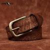 Мужской утолщенный и очень толстый ремень из натуральной кожи крупного рогатого скота с персонализированным тиснением, потертый повседневный ремень с латунной пряжкой в ​​стиле ретро