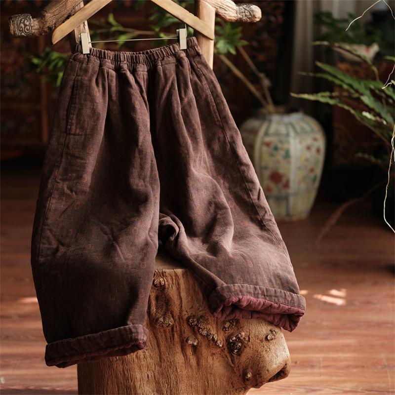 Johnature Женские зимние теплые широкие брюки с цветочным принтом и эластичной резинкой на талии плюс хлопковые брюки винтажные женские длинные брюки