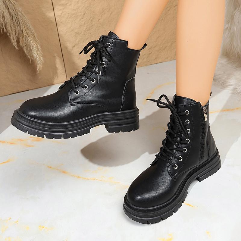 Модные Модные Черные Ботильоны на Шнуровке для Женщин Осень Зима На Молнии Платформа Боевые Ботинки Женские Классические Короткие Ботильоны из Искусственной Кожи Mujer