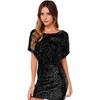 Women Mini Dress Round Neck Hollow Short Sleeve Backless Short Dress Glitter Sequins Hip Wrapped Party Dress
