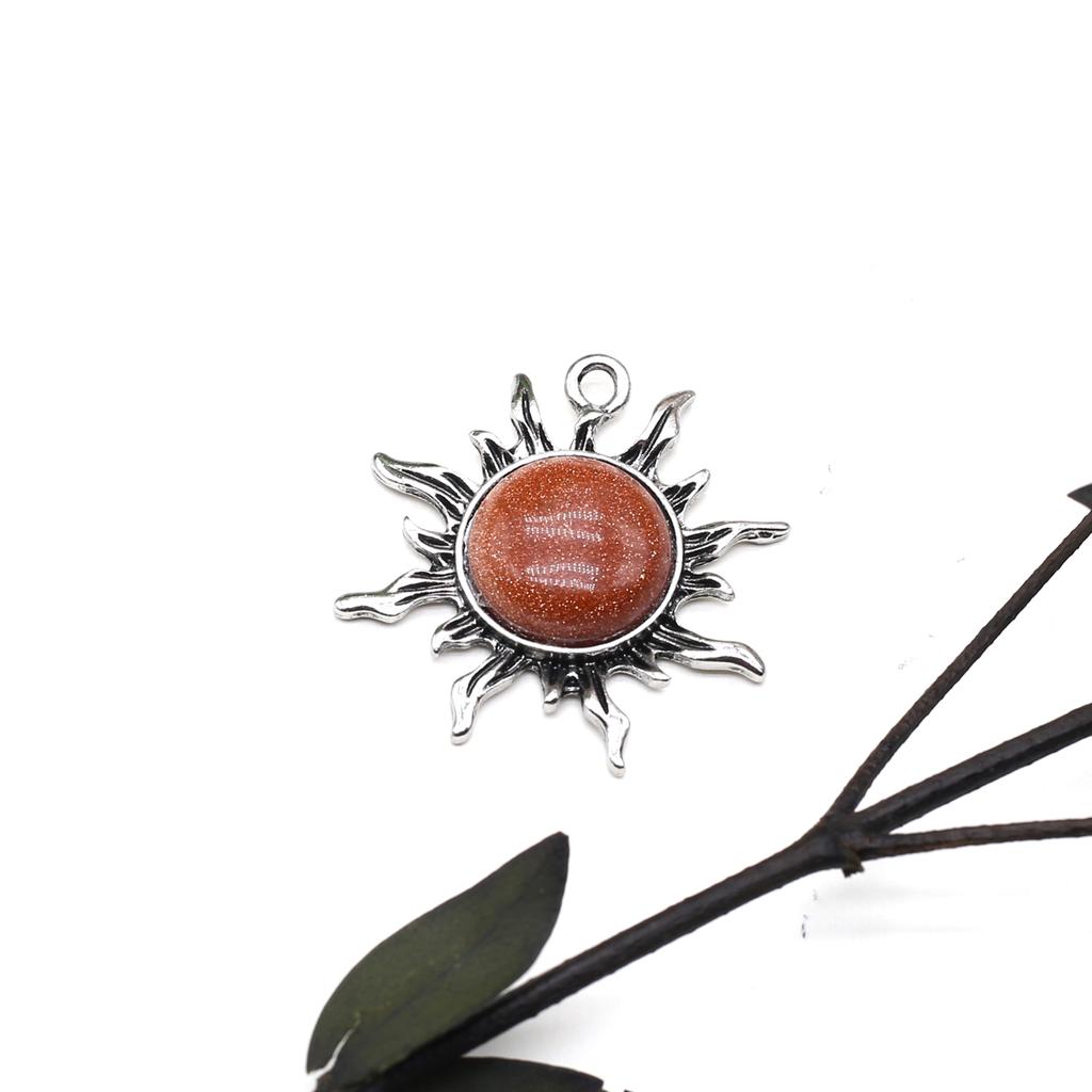 1 шт. модный кулон из натурального камня ручной работы в форме солнца кристалл розовый кварц зеленый авантюрин подвески для изготовления ювелирных изделий DIY аксессуары для ожерелья 35x40 мм