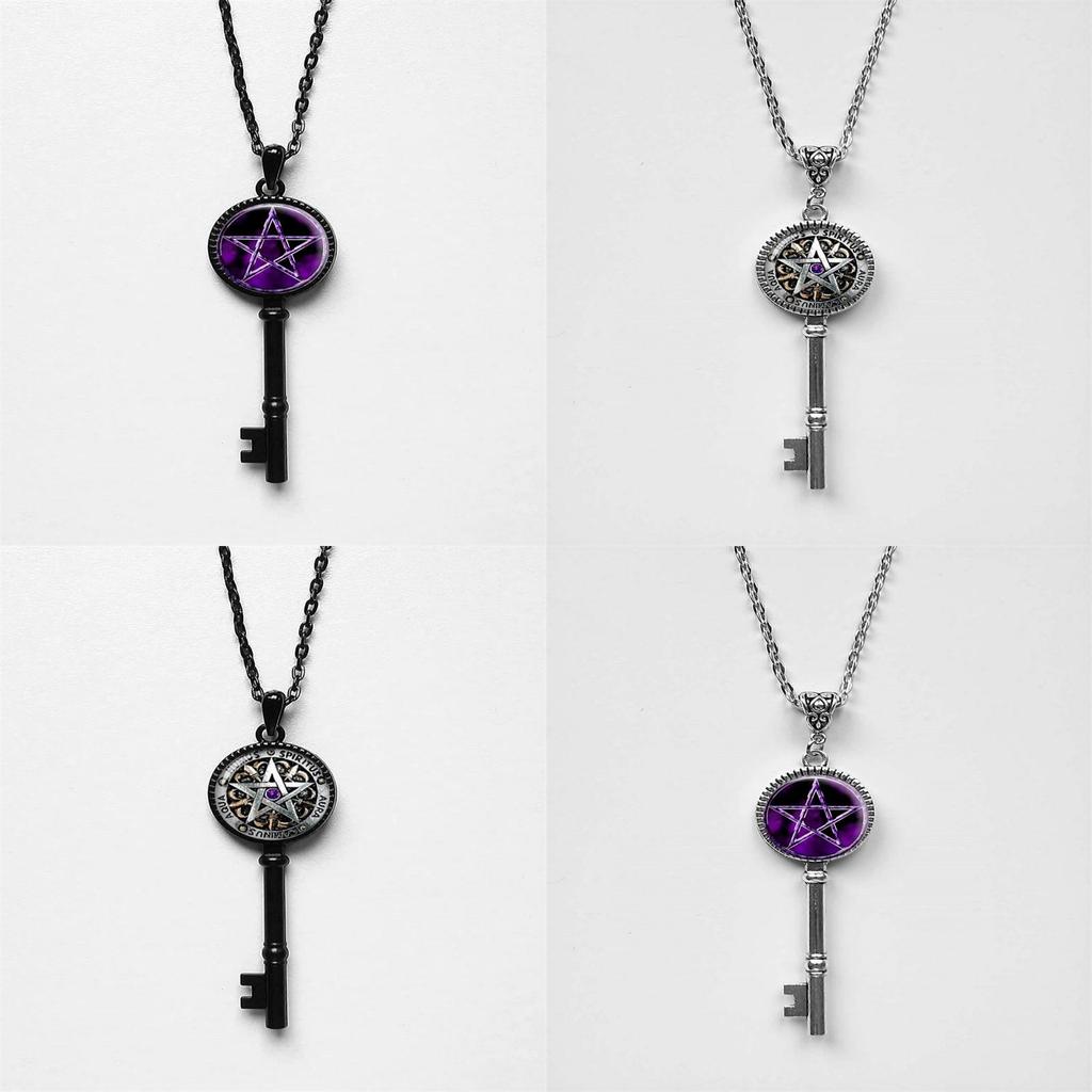 Trendy Pentagram Glass Necklace With Electroplated Alloy Pendant For Fashion Accessories