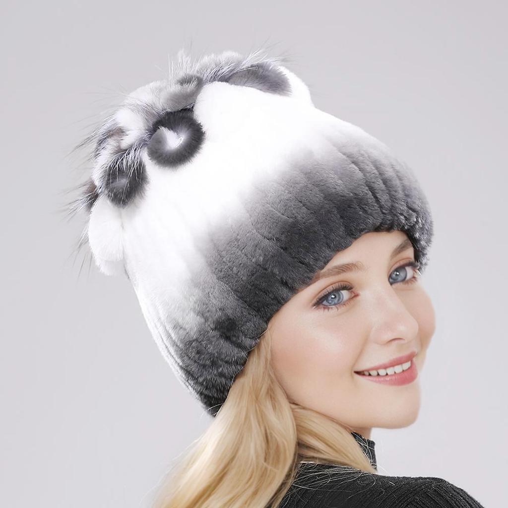 New Winter Real Rabbit Fur Beanies Hat Women 100% Genuine Real Rex Rabbit Hat Good Elastic Knitted Rex Rabbit Fur Caps