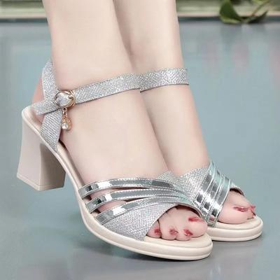Сандалии Cresfimix femininas женские модные серебристые сексуальные вечерние элегантные туфли на квадратном каблуке женские классные золотистые летние сандалии ba391